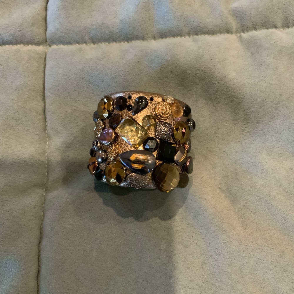 Unique Leather and Gemstone Cuff Bracelet